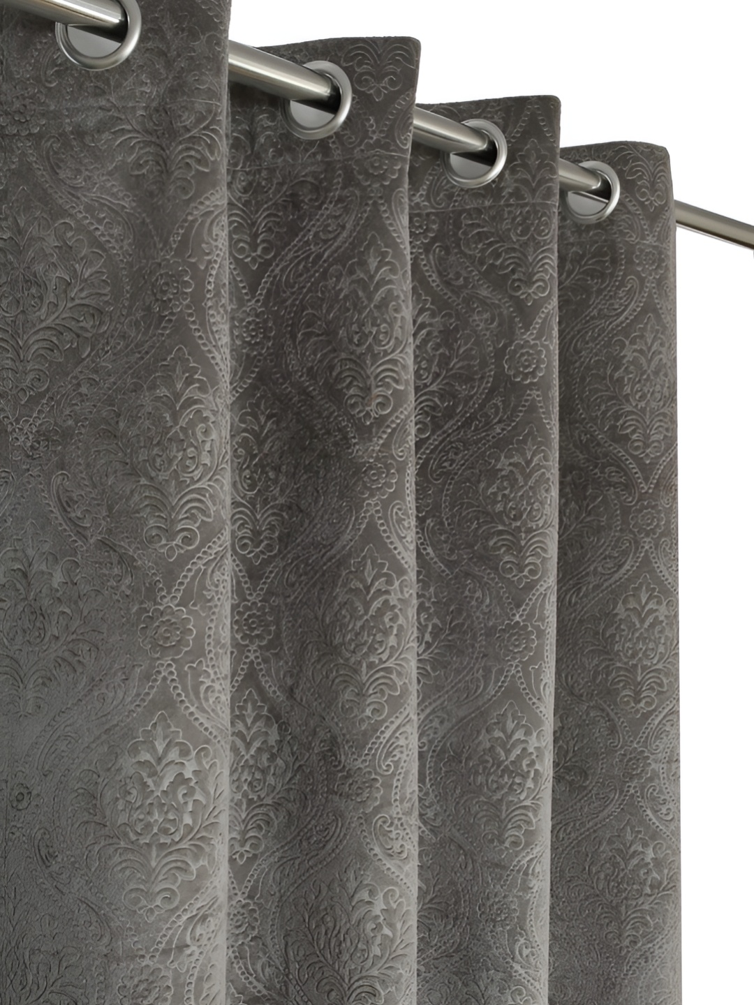 

fabrilia Grey 2 Pieces Ethnic Motifs Printed Room Darkening Velvet Long Door Curtains