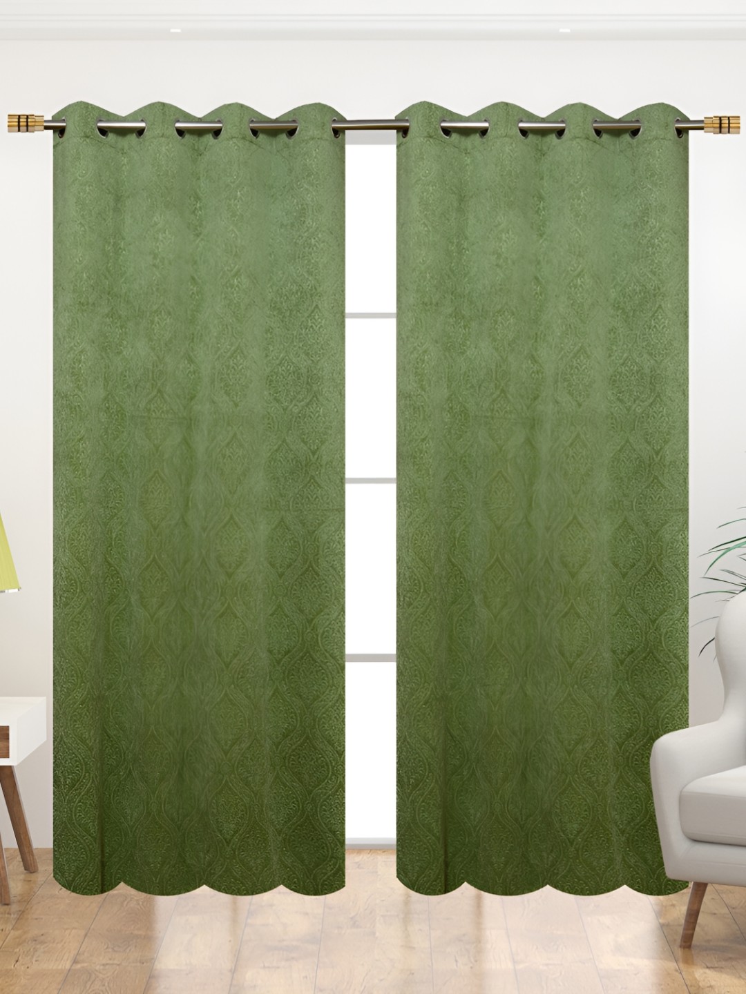 

fabrilia Green 2 Pieces Ethnic Motifs Printed Room Darkening Long Door Curtains