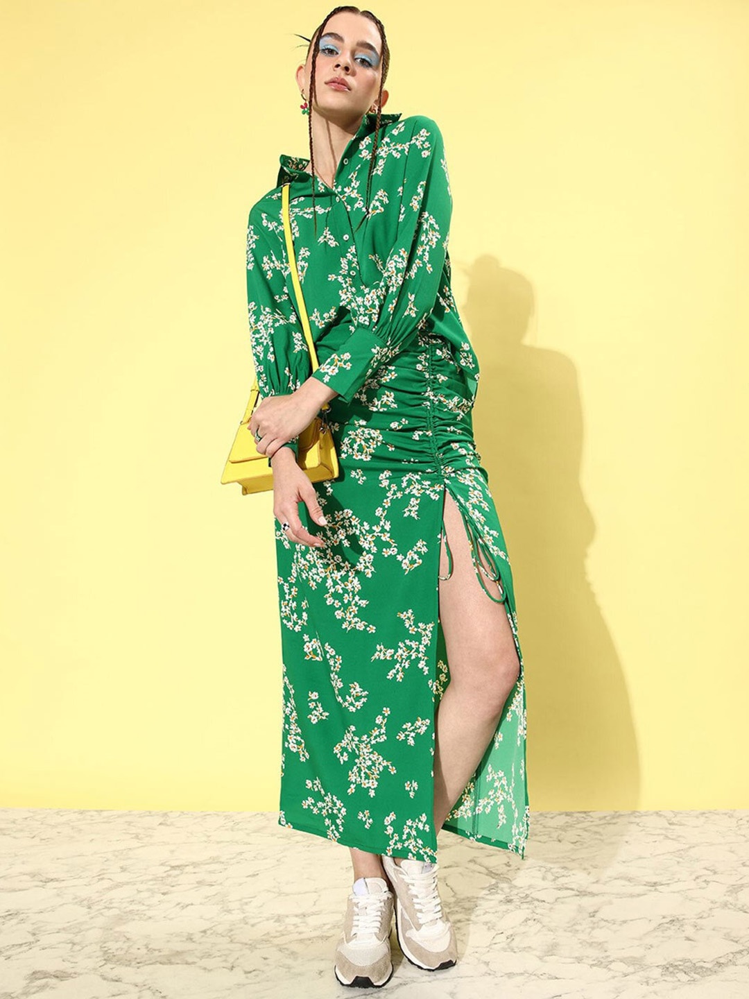 

ANVI Be Yourself Floral Printed A-Line String Midi Skirt, Green
