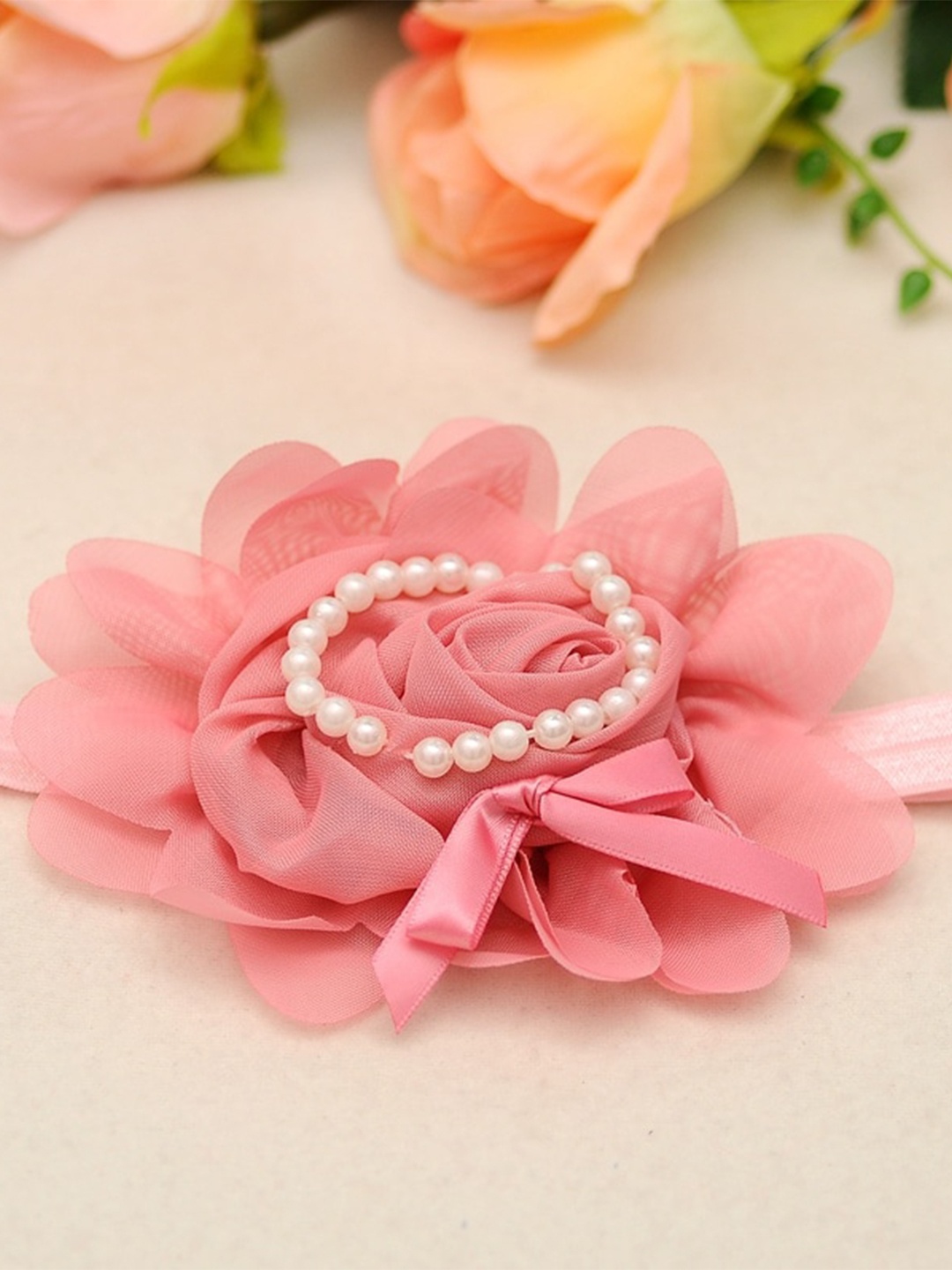 

BAESD Infant Girls Floral Embellished Hairband, Peach