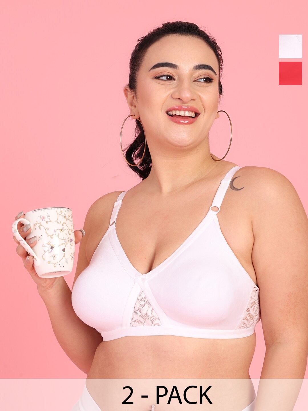 

Curvy Love Pack Of 2 Full Coverage Non Padded Cotton Everyday Bras With All Day Comfort, White