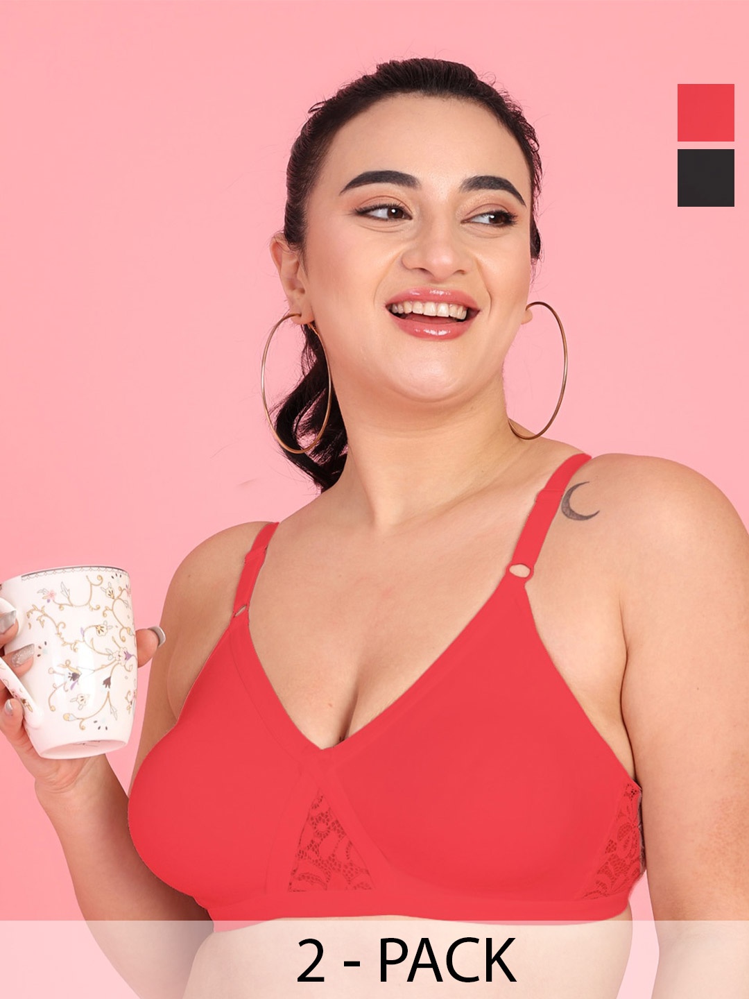 

Curvy Love Pack Of 2 Plus Size Full Coverage Non Padded Everyday Bra With All Day Comfort, Black