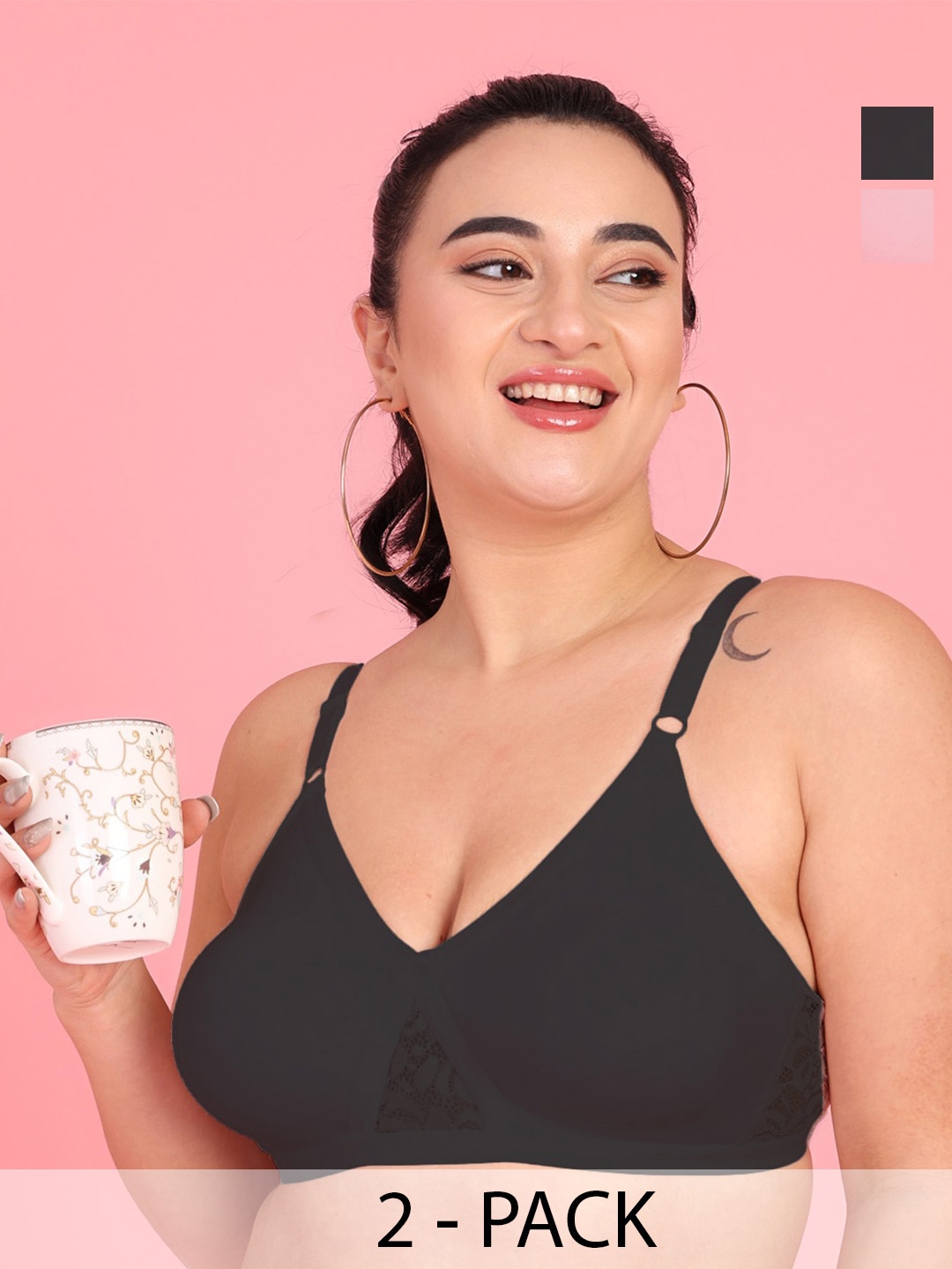 

Curvy Love Pack Of 2 Plus Size Full Coverage Non Padded Everyday Bra With All Day Comfort, Pink