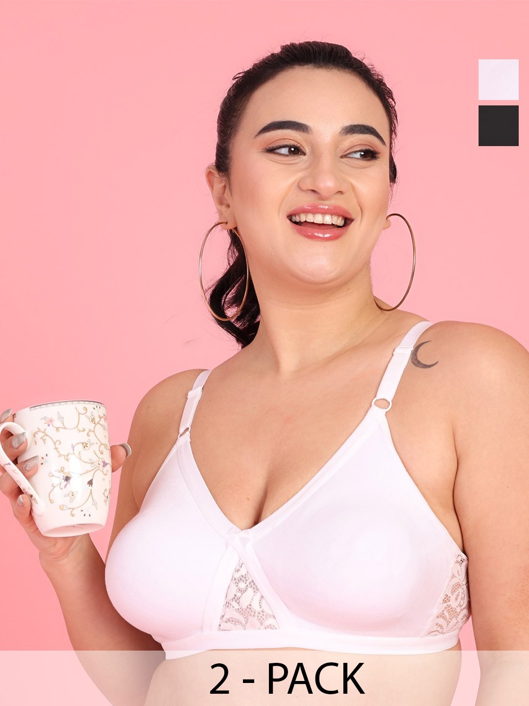 

Curvy Love Pack Of 2 Plus Size Full Coverage Non Padded Everyday Bra With All Day Comfort, Black