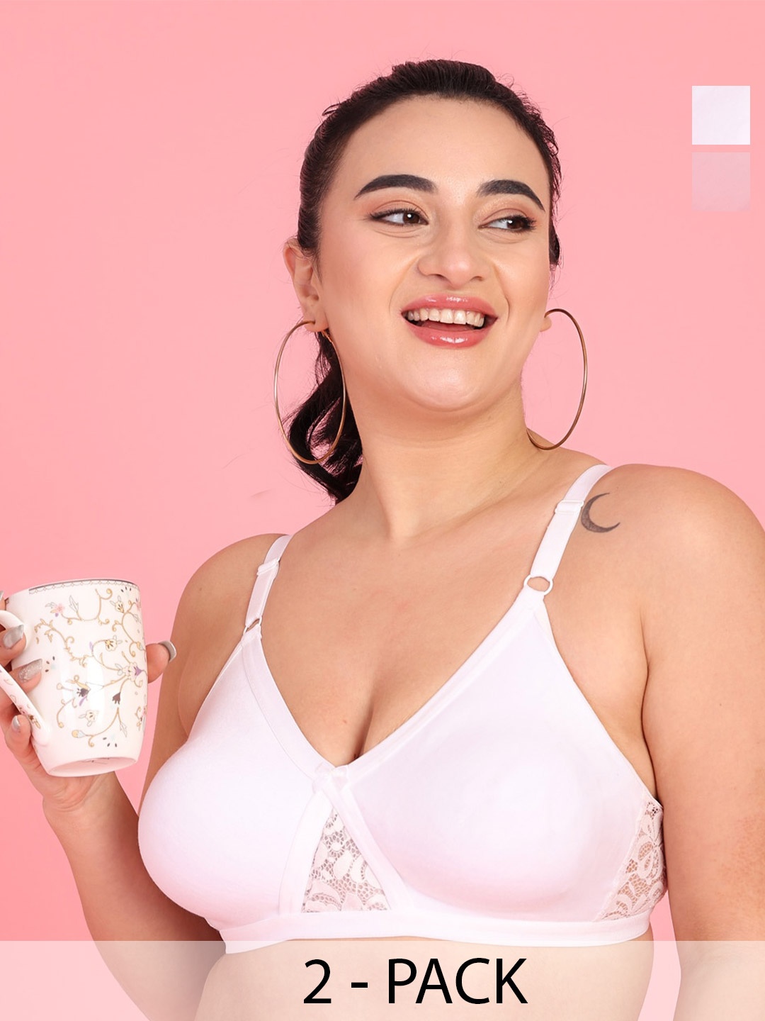 

Curvy Love Pack Of 2 Plus Size Full Coverage Non Padded Everyday Bra With All Day Comfort, Pink