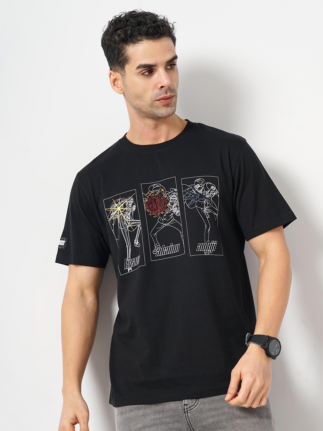 Celio One Piece Printed Cotton T-shirt, Black