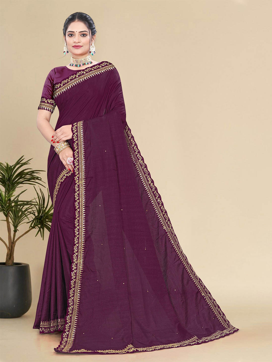 

Celeb Styles Sequinned Embellished Saree, Purple