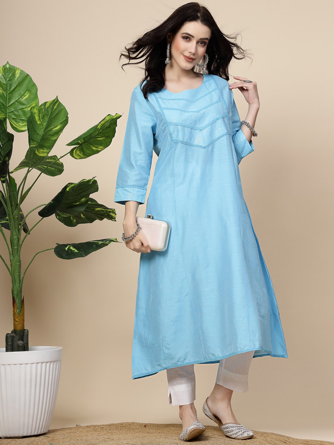 

Sangria Turquoise Blue Yoke Design A-Line Kurta