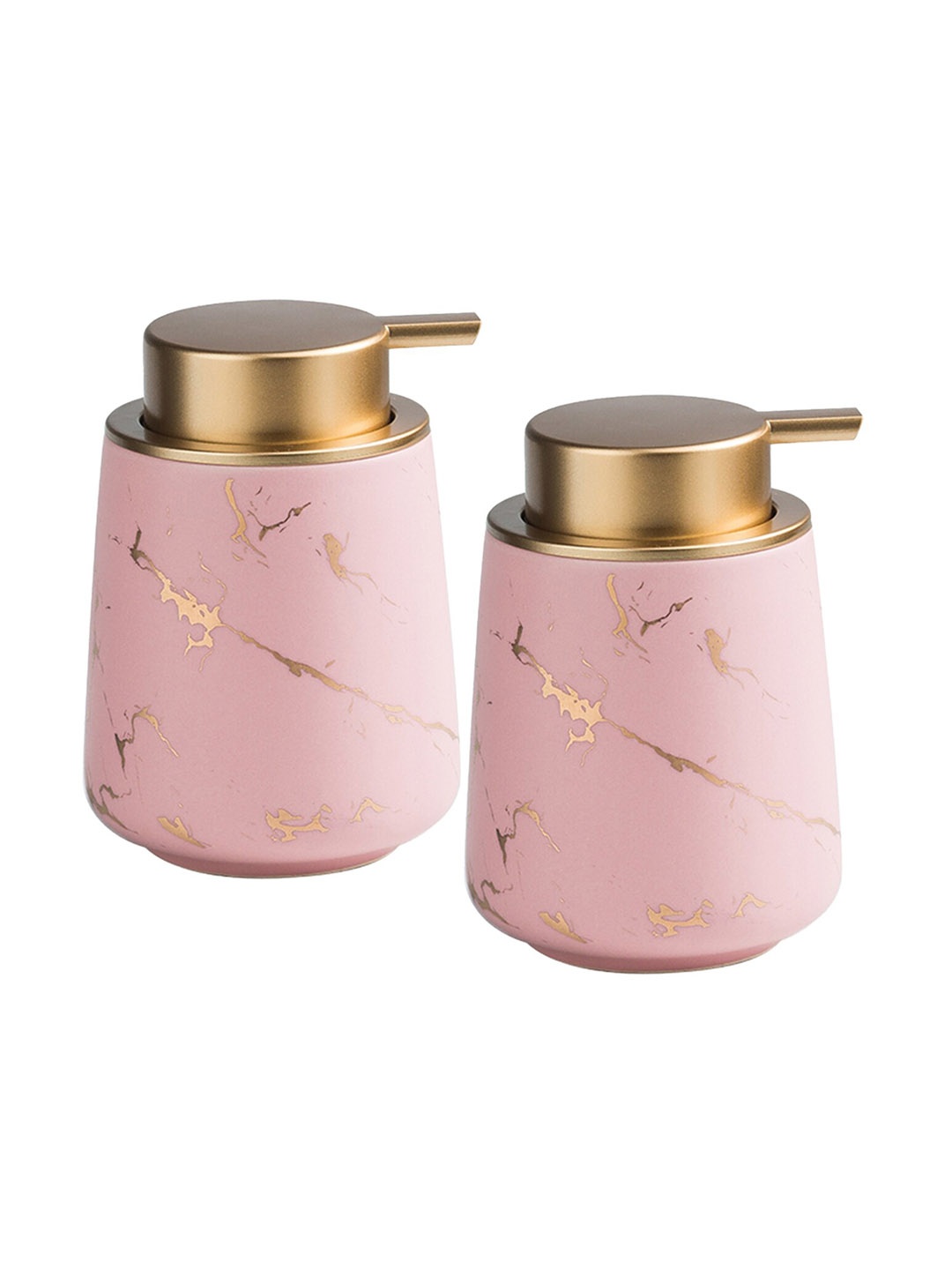 

Ekhasa Pink & Gold 2 Pieces Abstract Printed Ceramic Soap Dispenser Bathroom Accessories