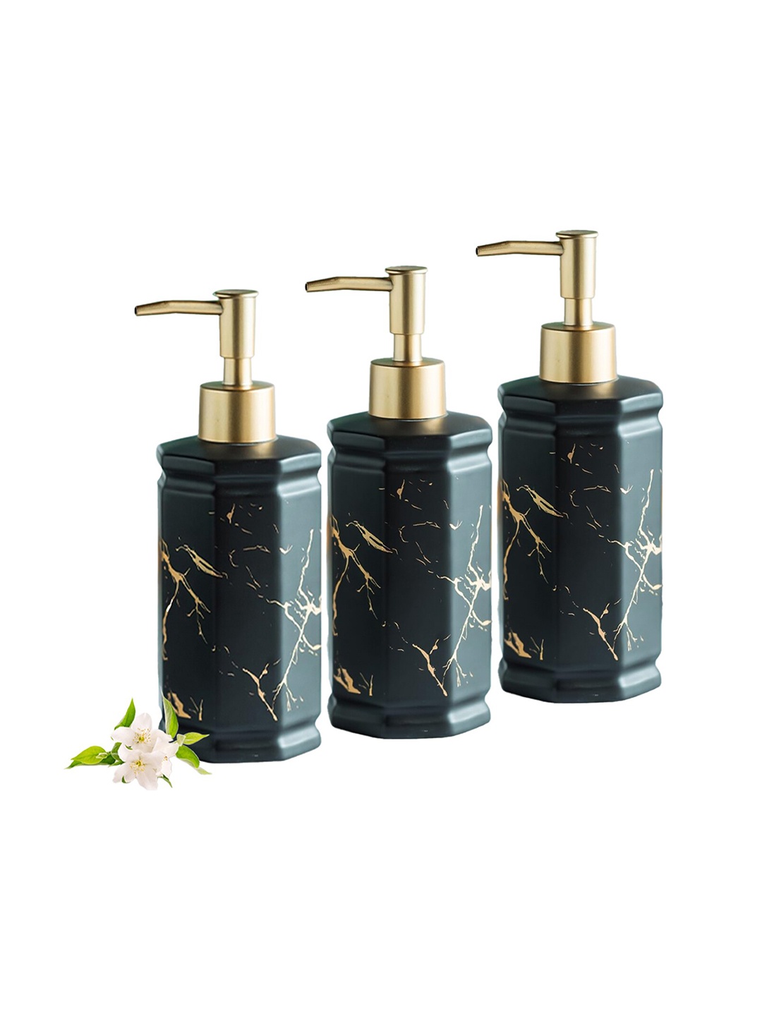 

Ekhasa Black 3 Pcs Ceramic Soap Dispenser Bathroom Accessories 350ml