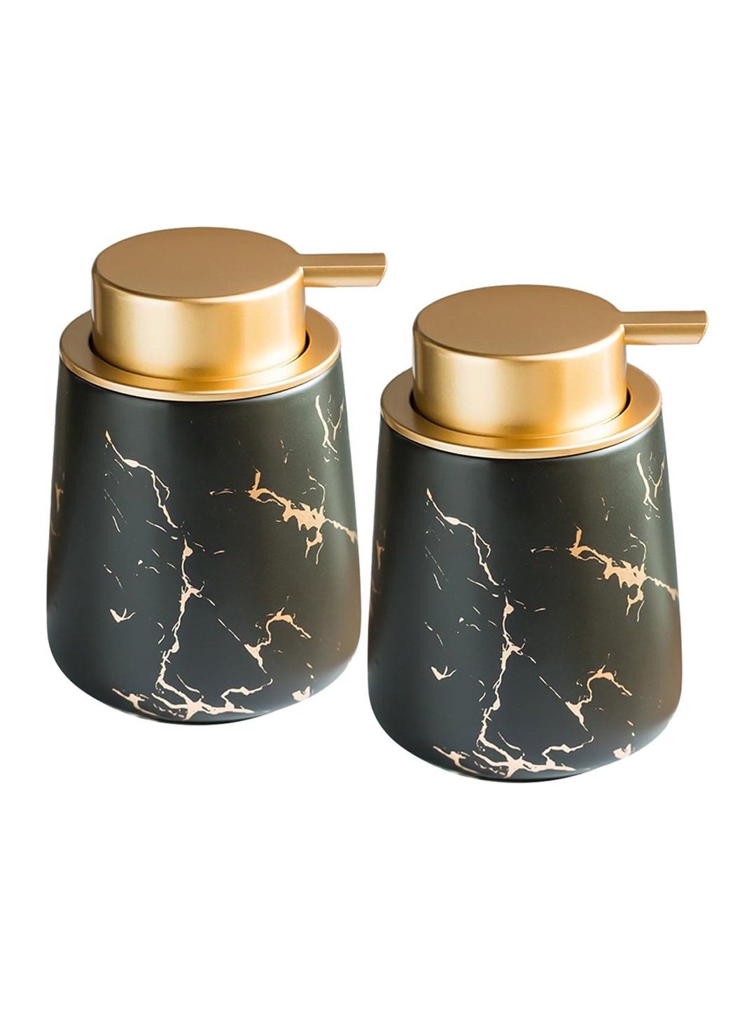 

Ekhasa Black & Gold 2 Pieces Abstract Printed Ceramic Soap Dispenser Bathroom Accessories