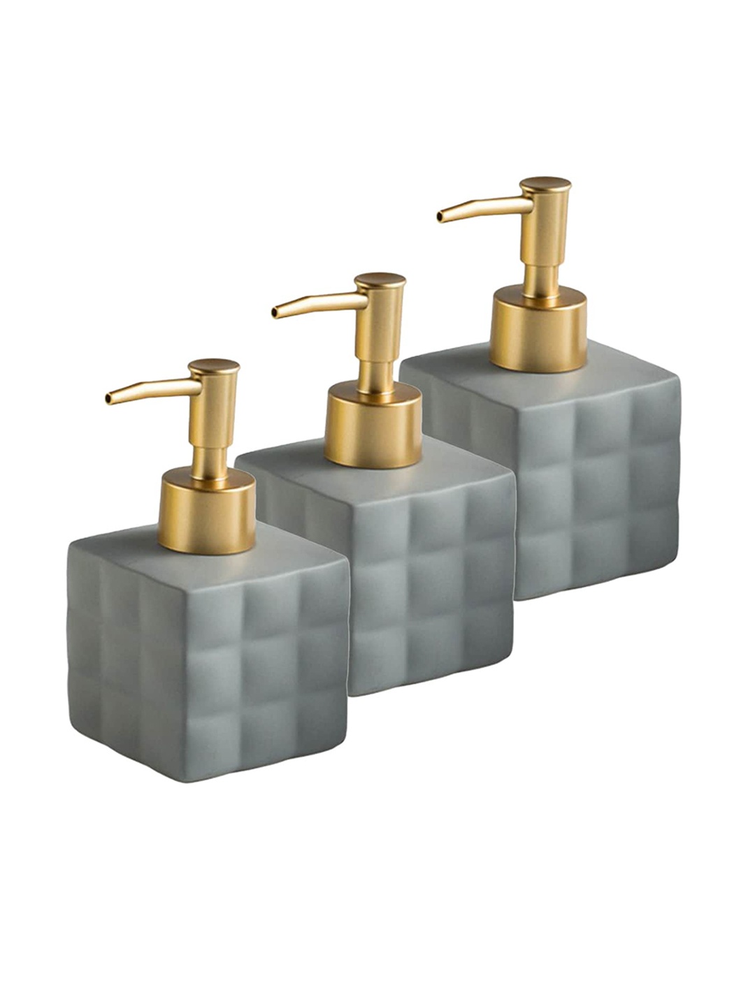 

Ekhasa Grey & Gold Toned 3 Pieces Textured Ceramic Soap Dispensers 220 ml Each