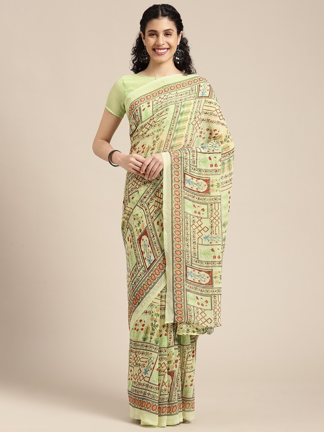 KALINI Floral Printed Saree, Green