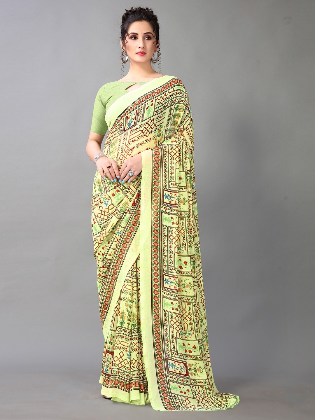 

KALINI Floral Printed Saree, Green