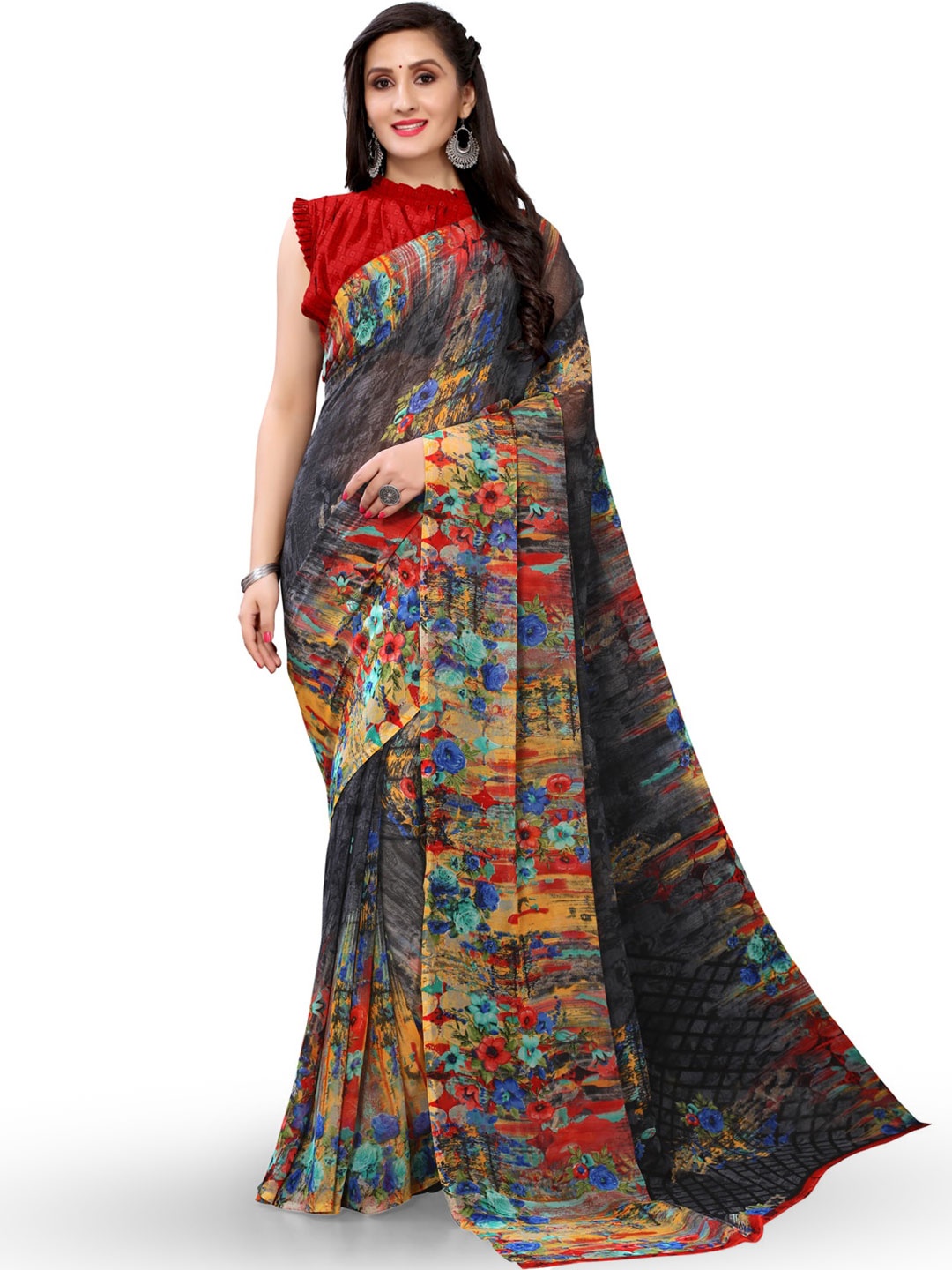 

KALINI Abstract Printed Saree, Black