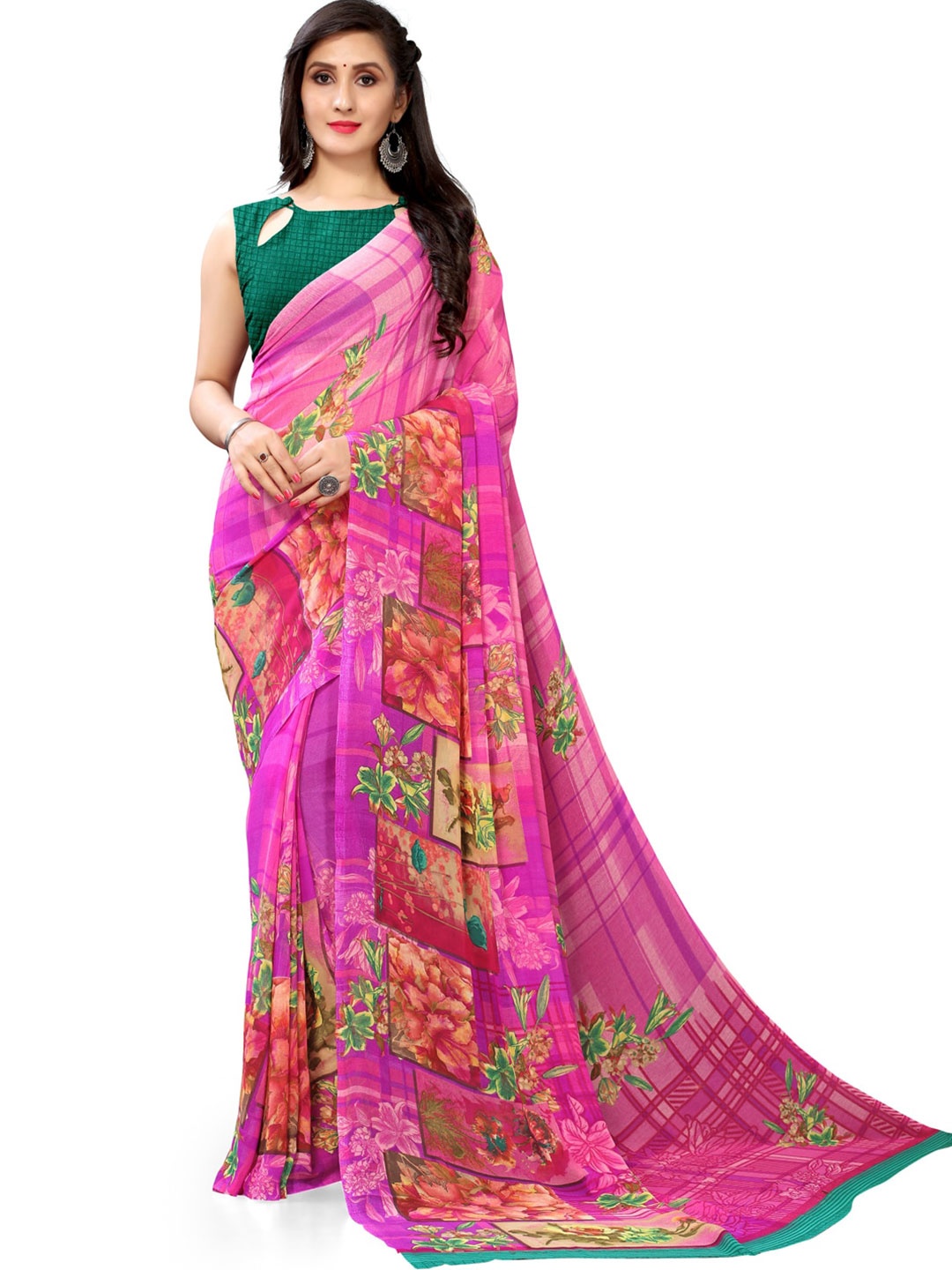 

KALINI Floral Printed Georgette Saree, Pink
