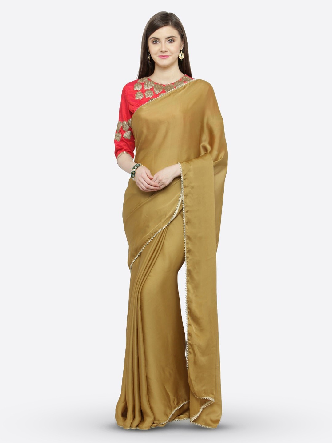 

KALINI Beaded Satin Saree, Gold