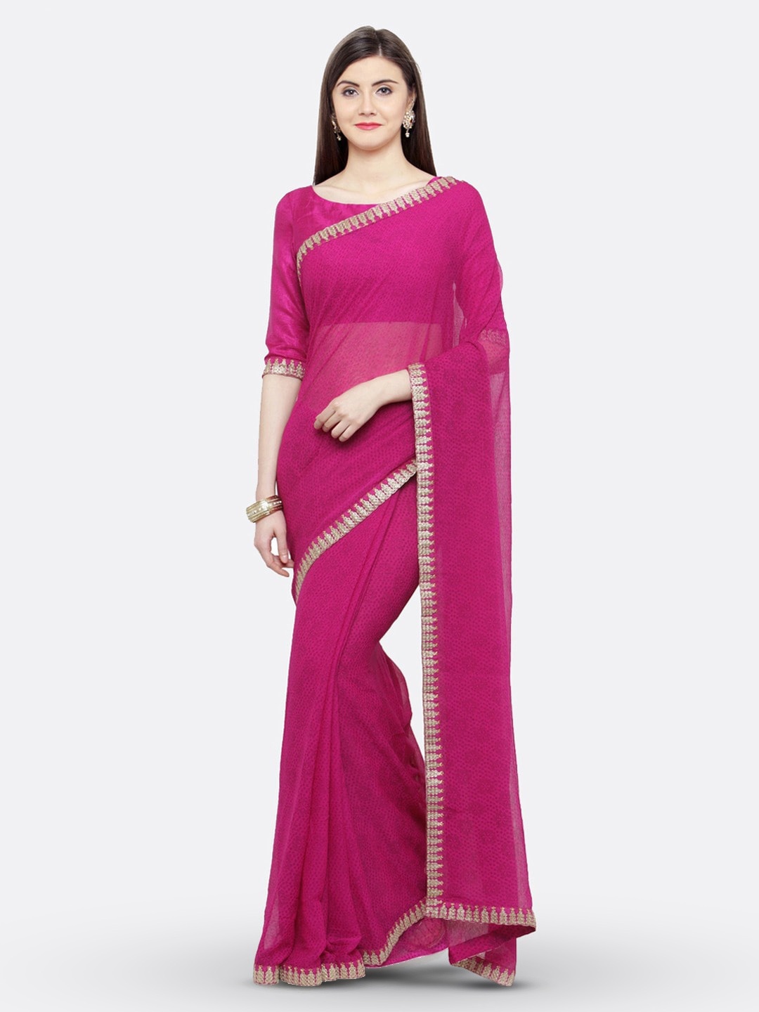 

KALINI Floral Poly Chiffon Saree, Pink