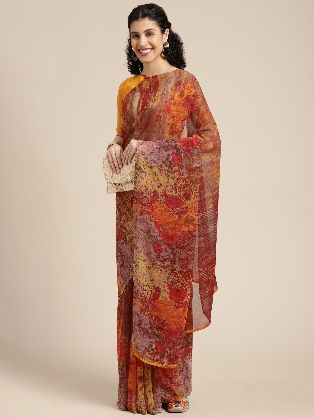 

KALINI Abstract Printed Saree, Red