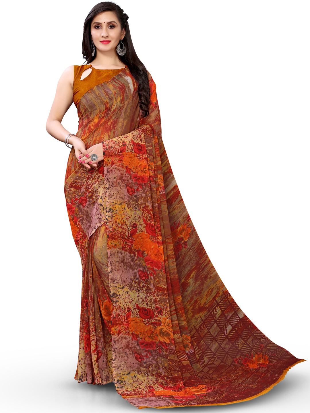 

KALINI Abstract Printed Saree, Orange