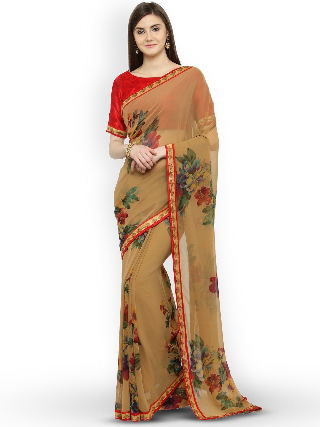KALINI Floral Printed Saree, Beige
