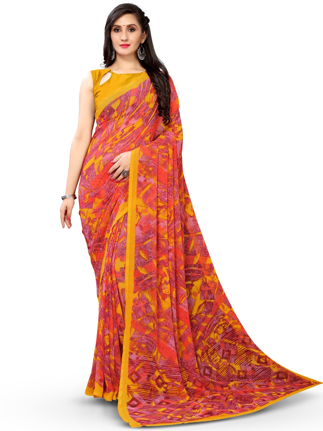 

KALINI Abstract Printed Saree, Red