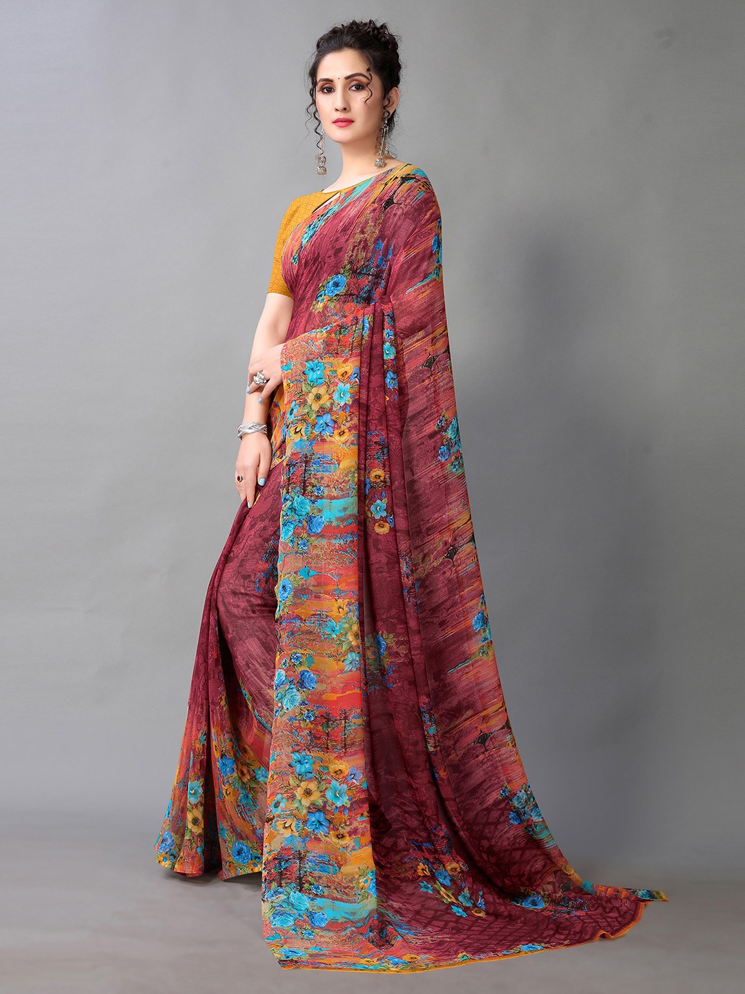 

KALINI Floral Printed Saree, Pink