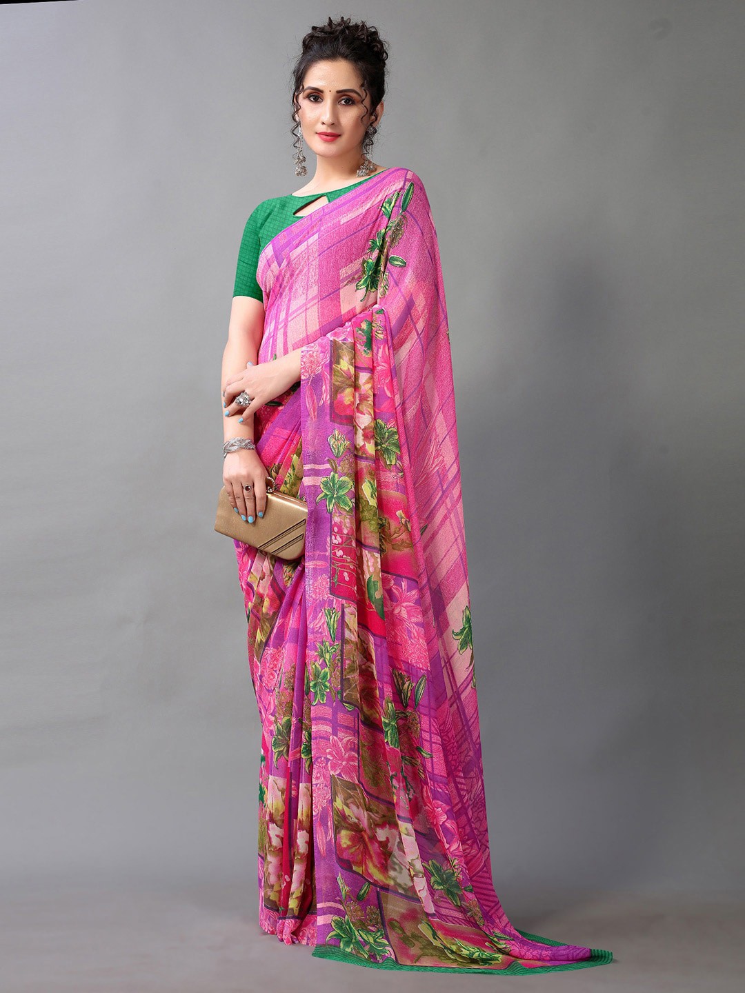 

KALINI Floral Printed Saree, Pink
