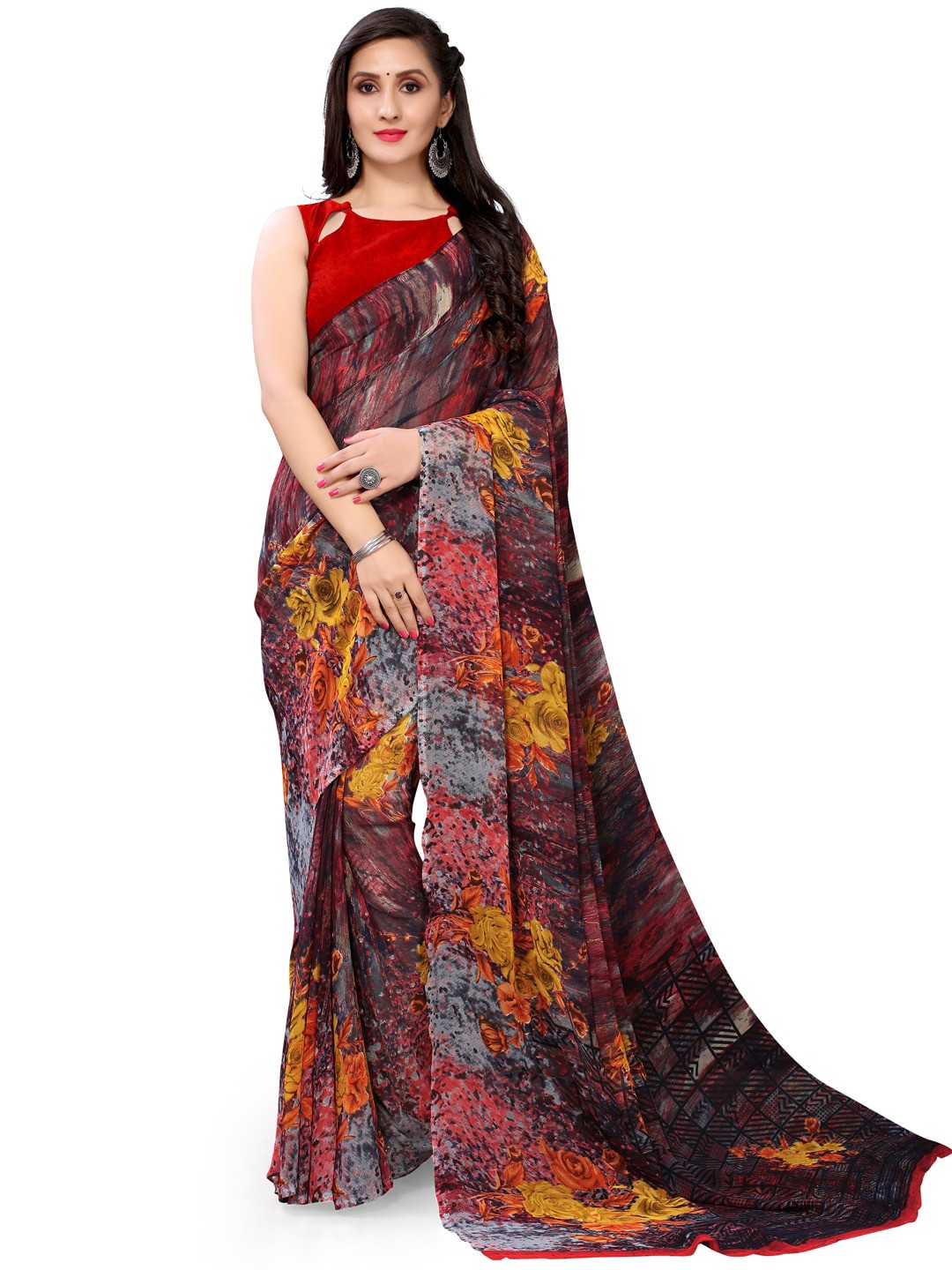 

KALINI Floral Printed Saree, Brown