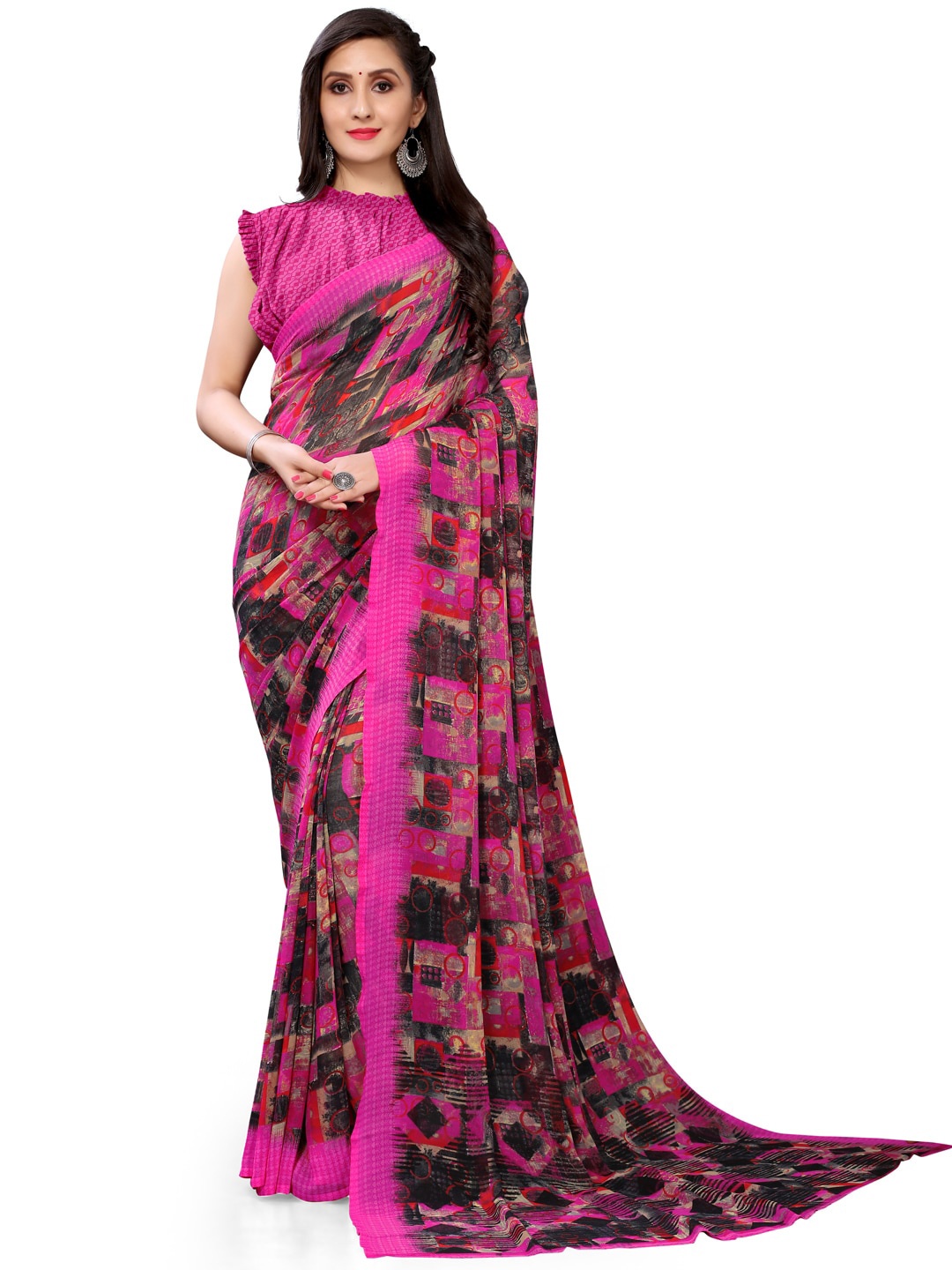 

KALINI Abstract Printed Saree, Pink