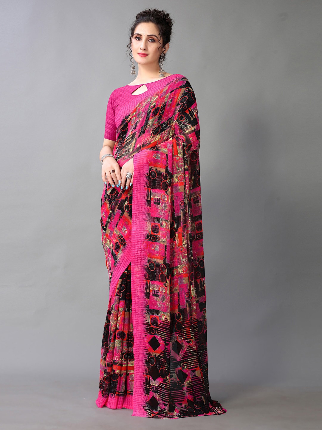 

KALINI Abstract Printed Saree, Pink