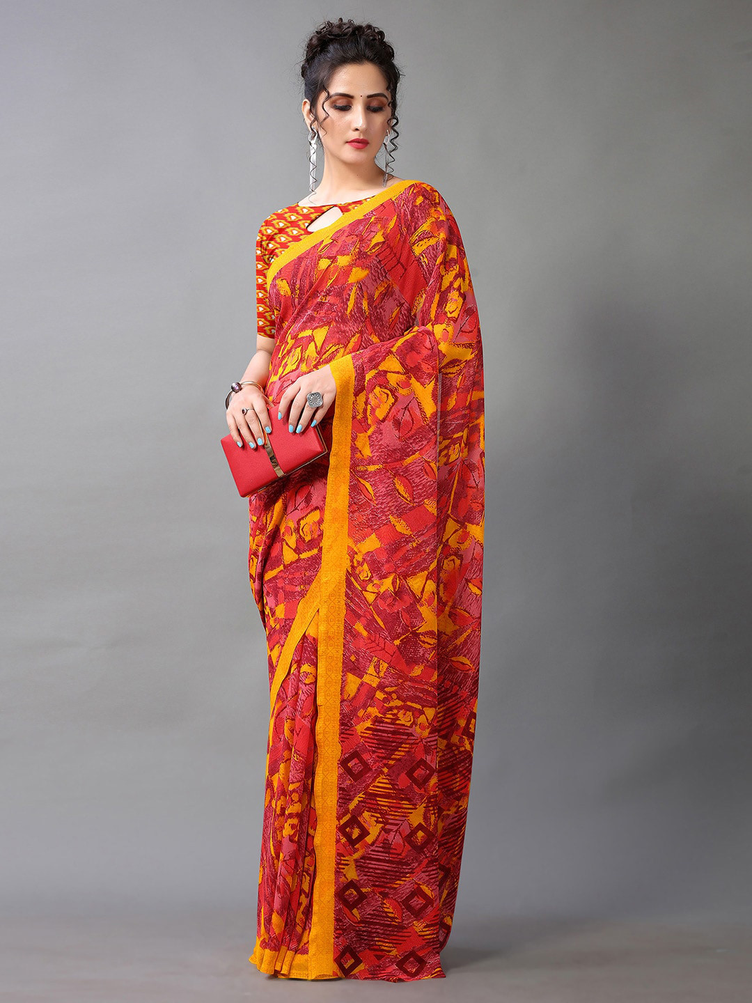 

KALINI Abstract Printed Saree, Red