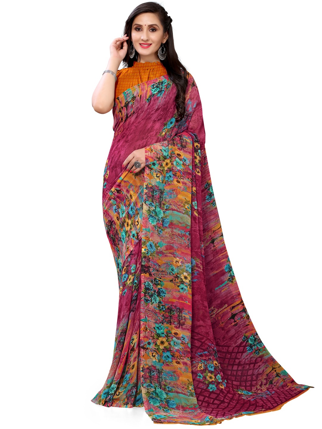 

KALINI Floral Printed Saree, Purple