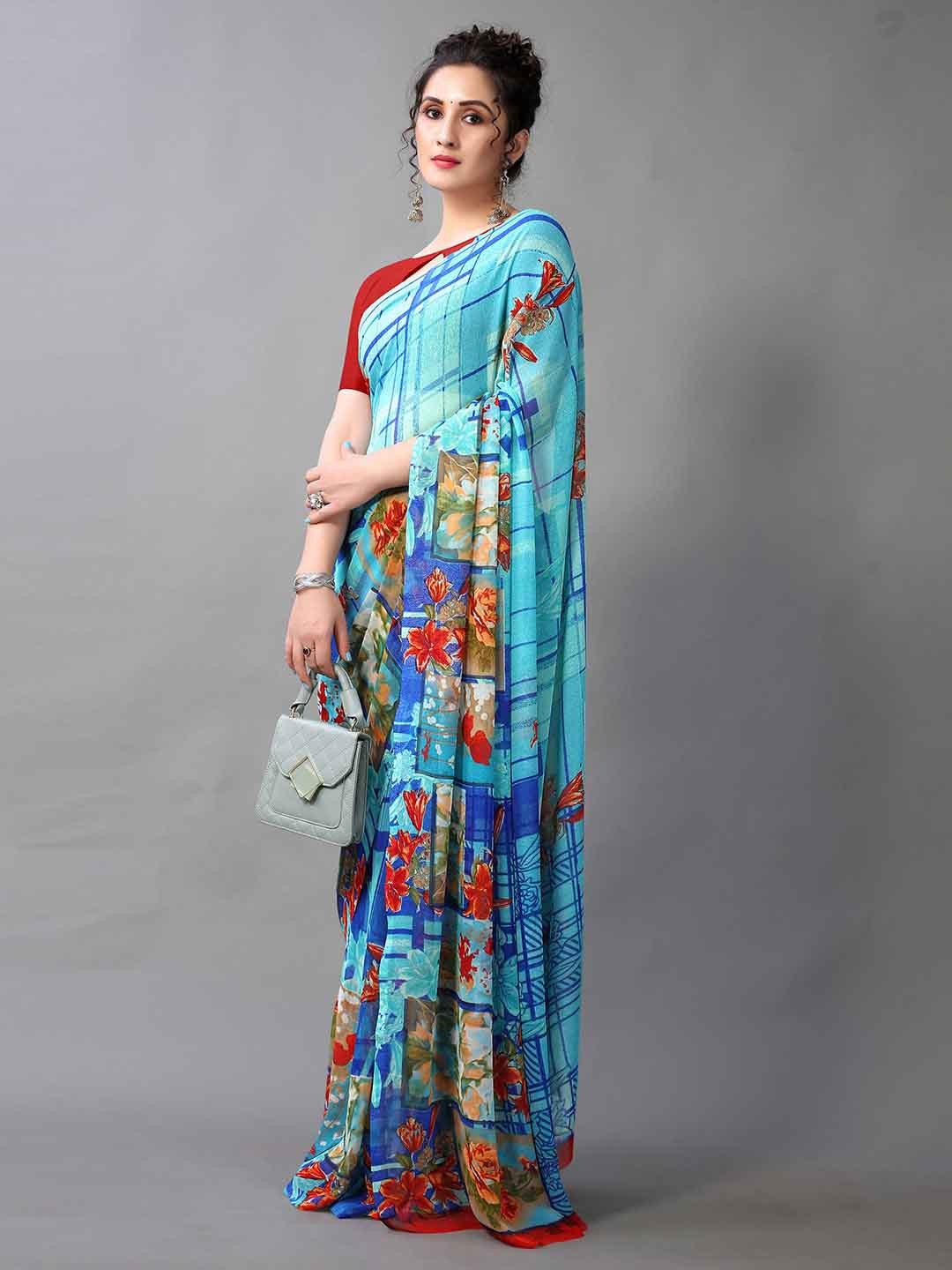 

KALINI Floral Printed Saree, Blue