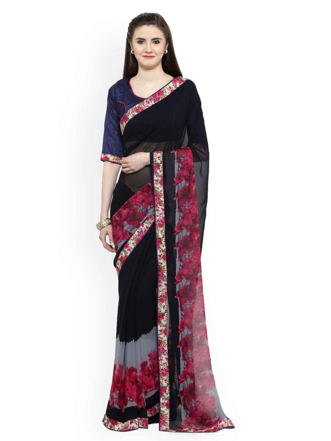 

KALINI Floral Printed Saree, Navy blue