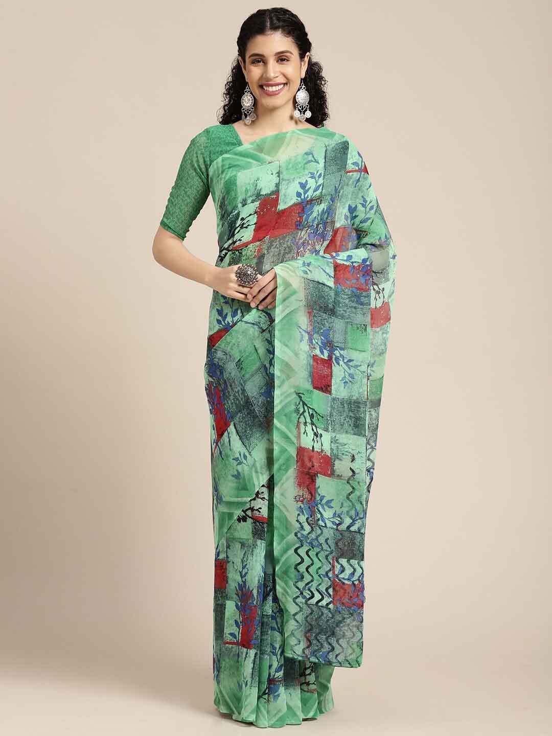 

KALINI Geometric Printed Saree, Green