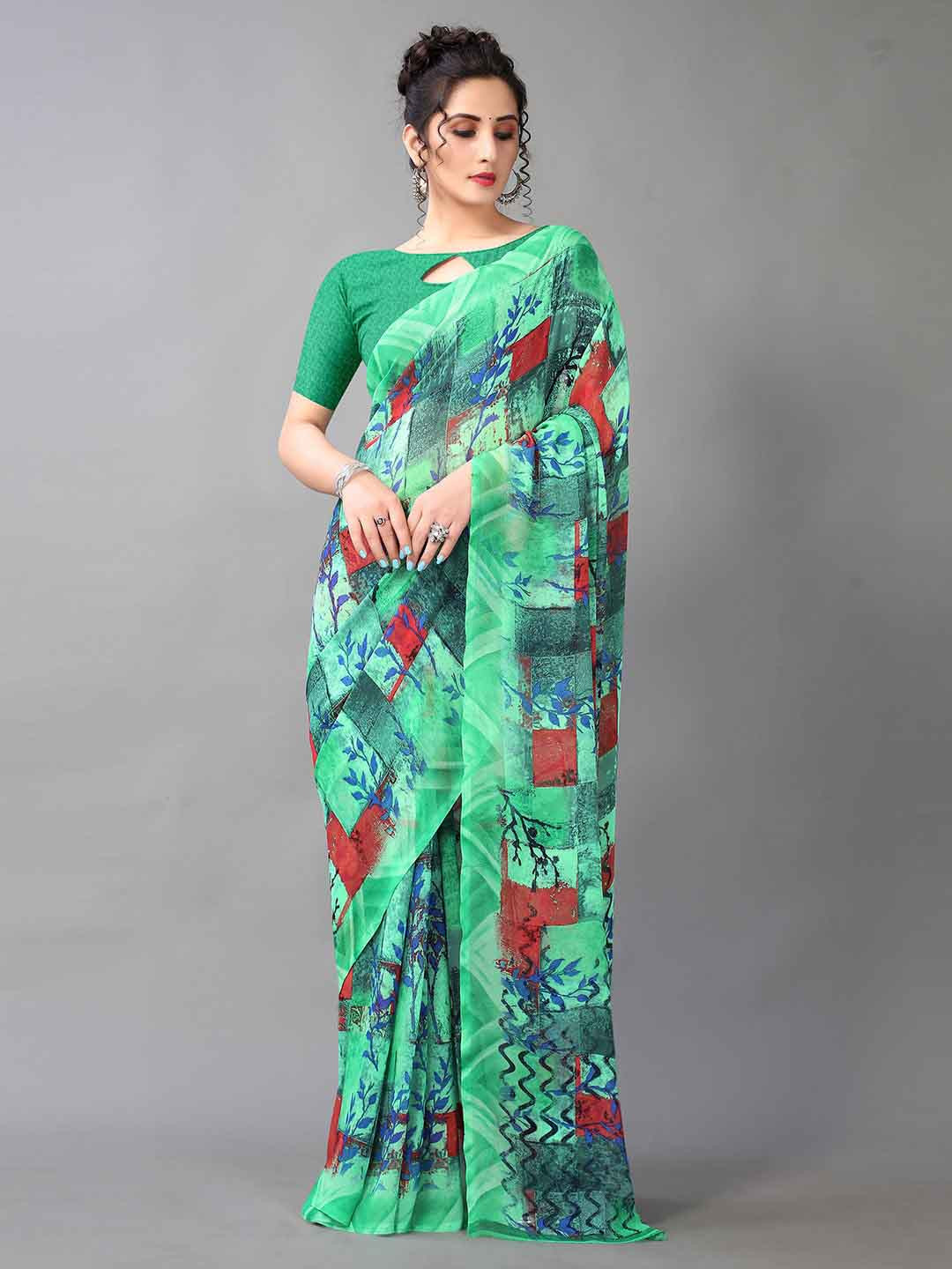 

KALINI Geometric Printed Saree, Green