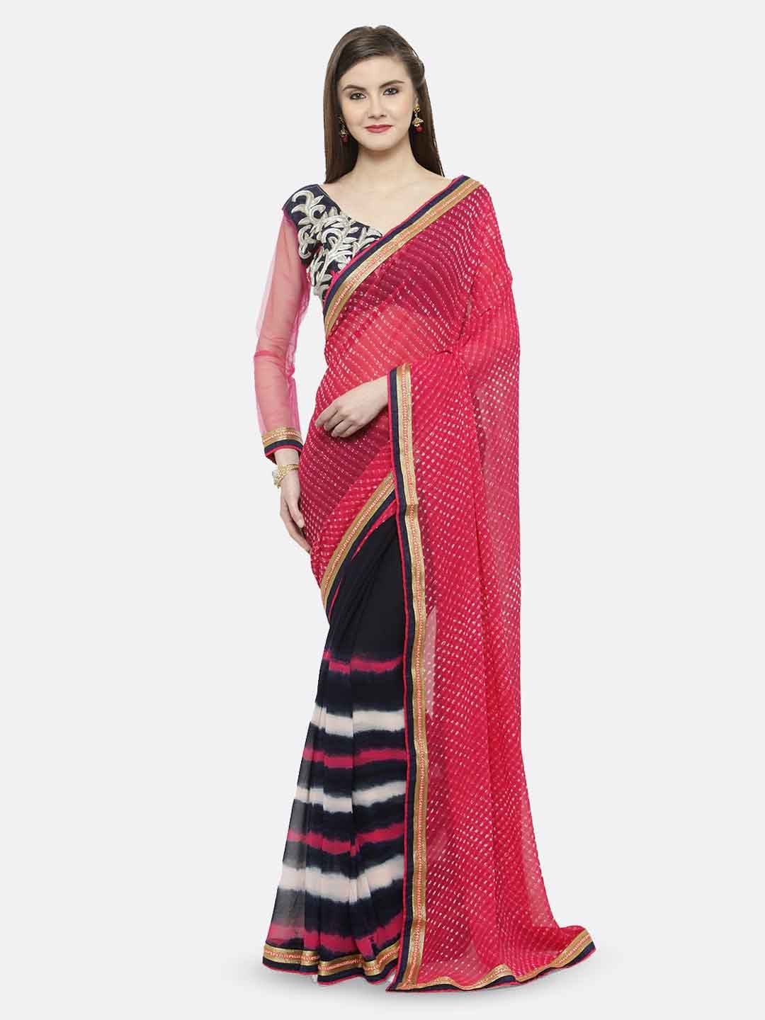 

KALINI Striped Half & Half Saree, Blue