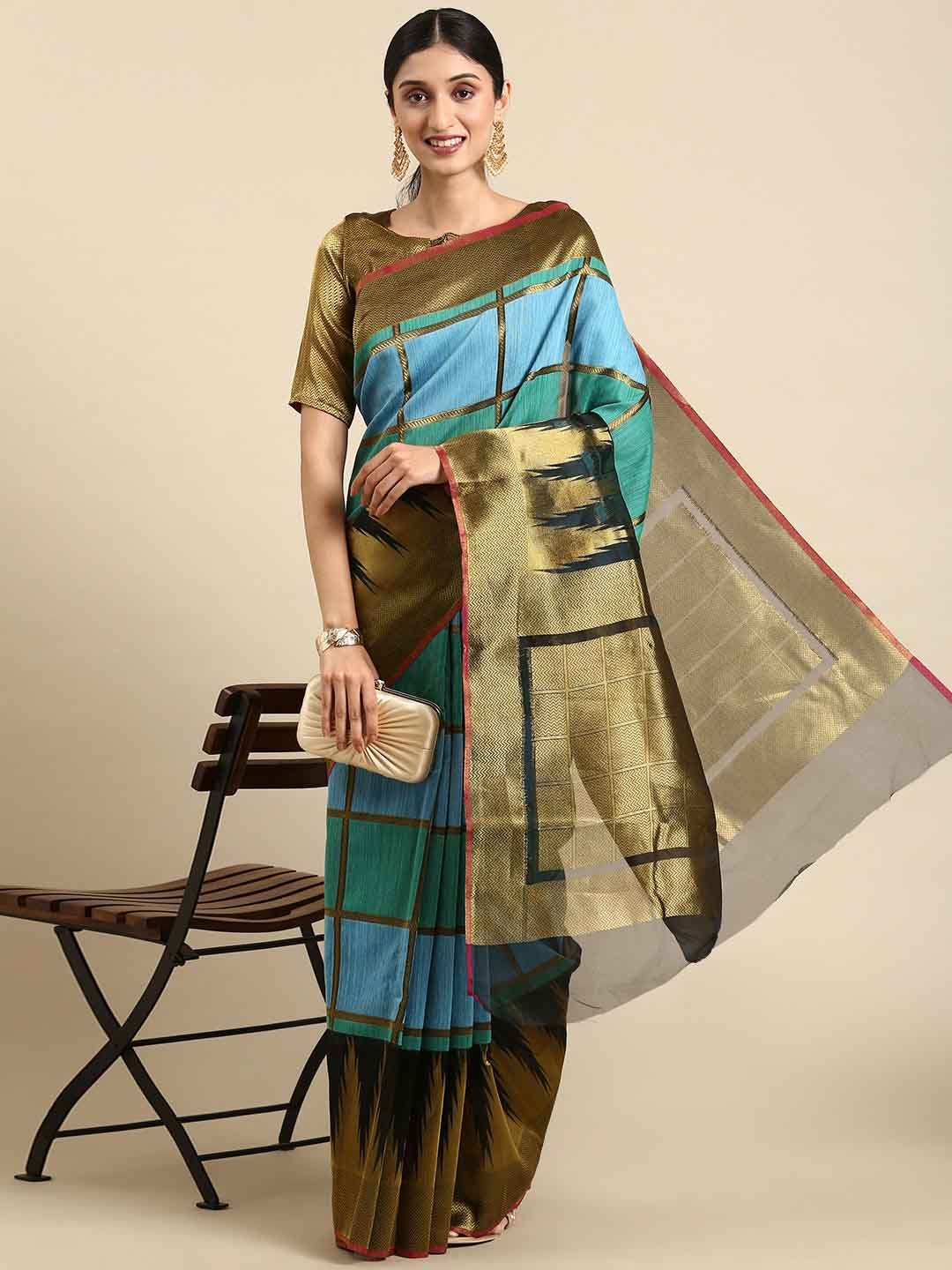 

KALINI Checked Zari Saree, Blue