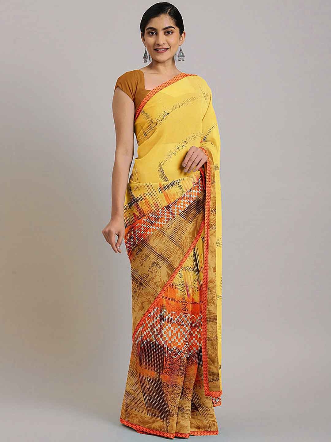 

KALINI Abstract Printed Saree, Yellow