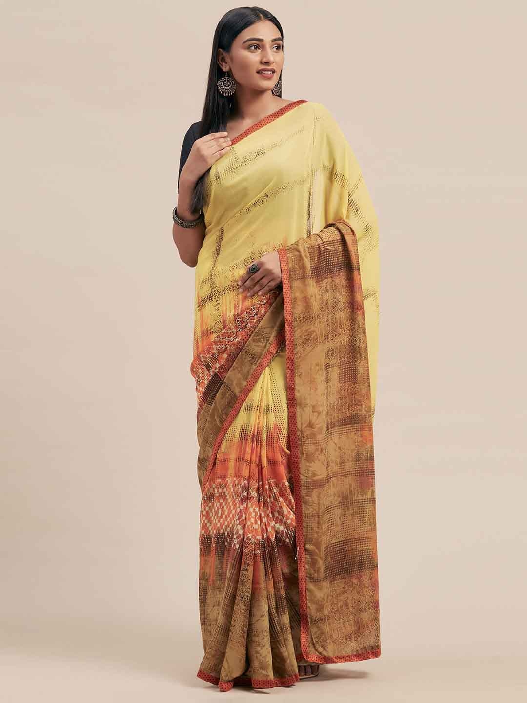 

KALINI Abstract Printed Saree, Yellow