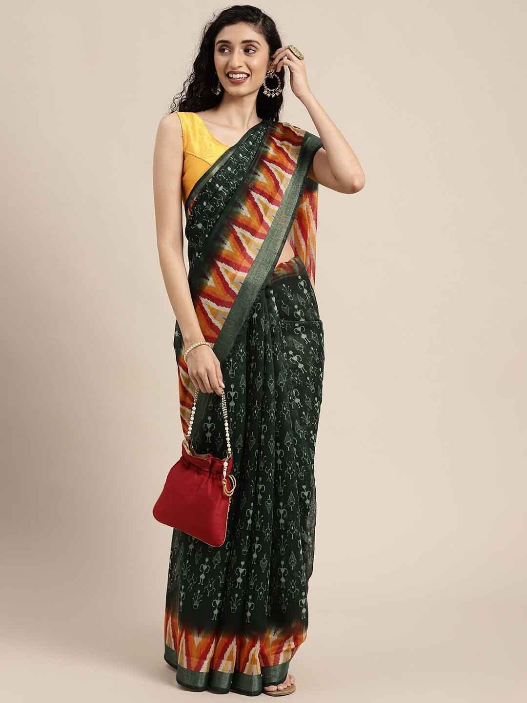 

KALINI Ethnic Motifs Printed Saree, Green