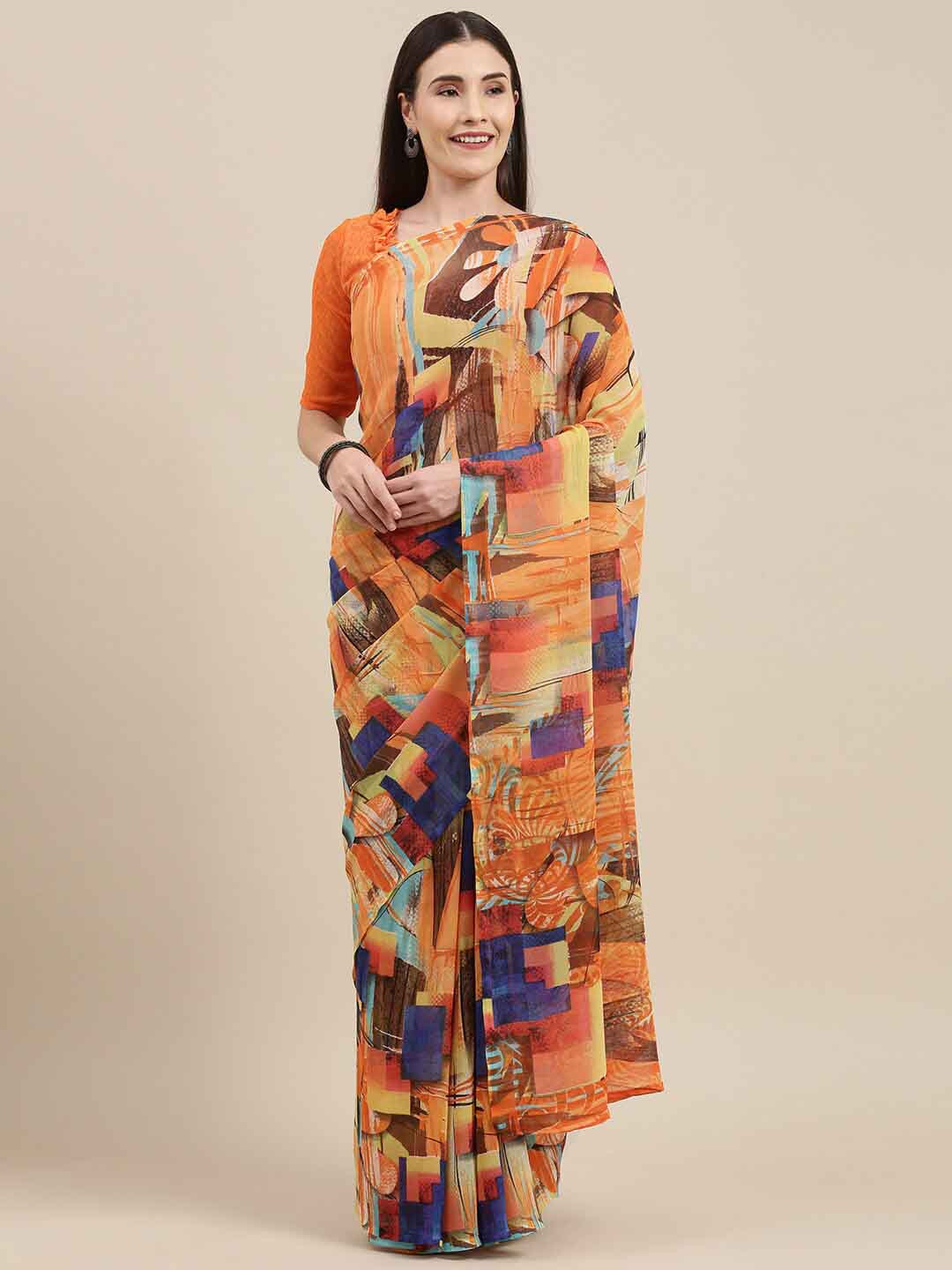 

KALINI Abstract Printed Saree, Orange