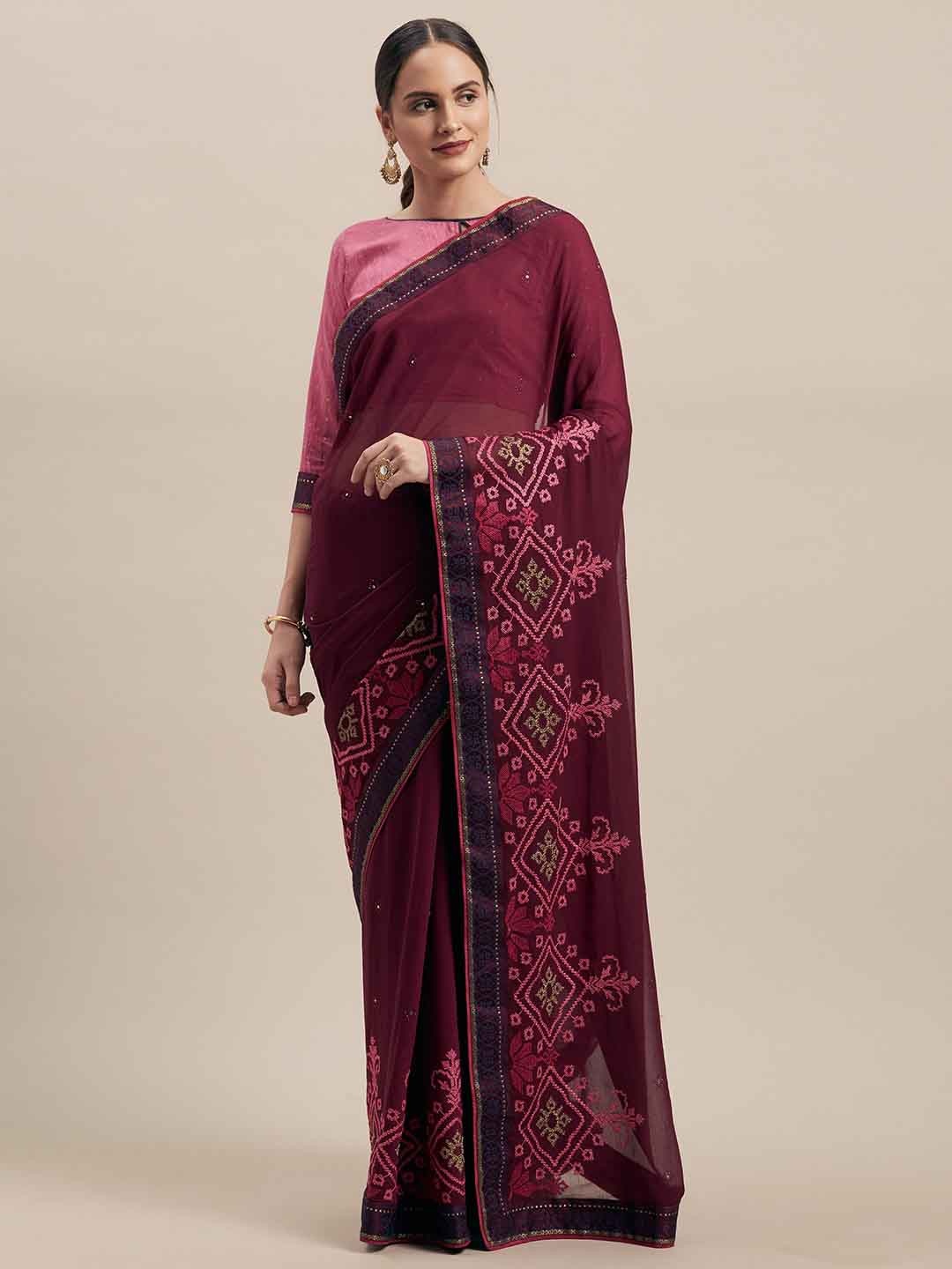 

KALINI Ethnic Motifs Printed Saree, Purple
