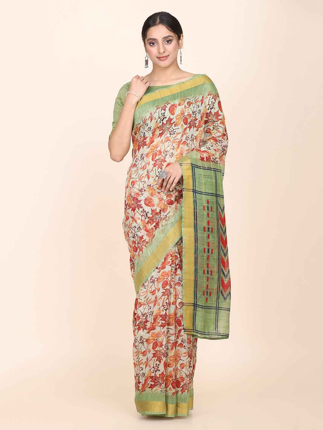 

KALINI Floral Printed Saree, Green