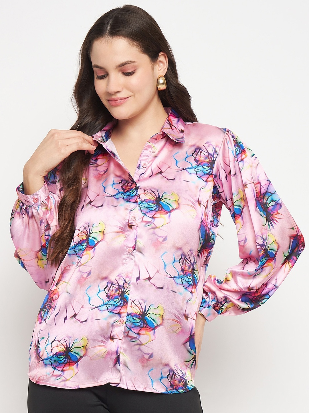 

Urban Komfort Premium Floral Printed Satin Casual Shirt, Pink