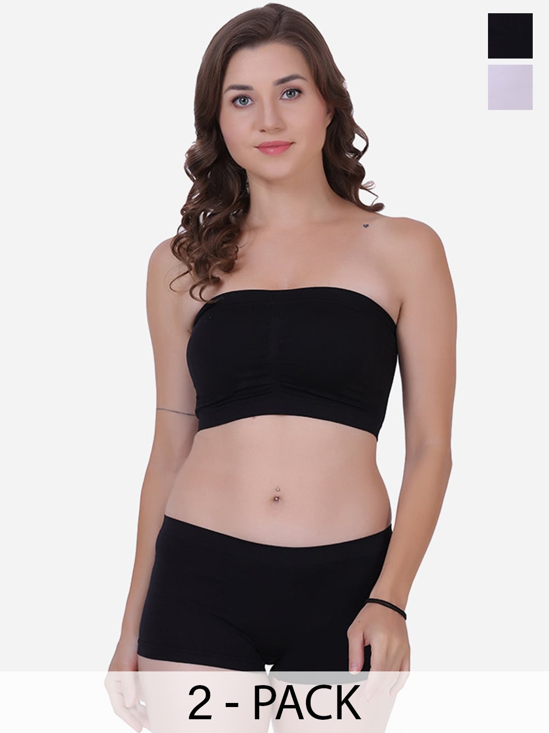 

Amour Secret Pack Of 2 Light Padded Tube Bra With Mid-Rise Boy Shorts, Black