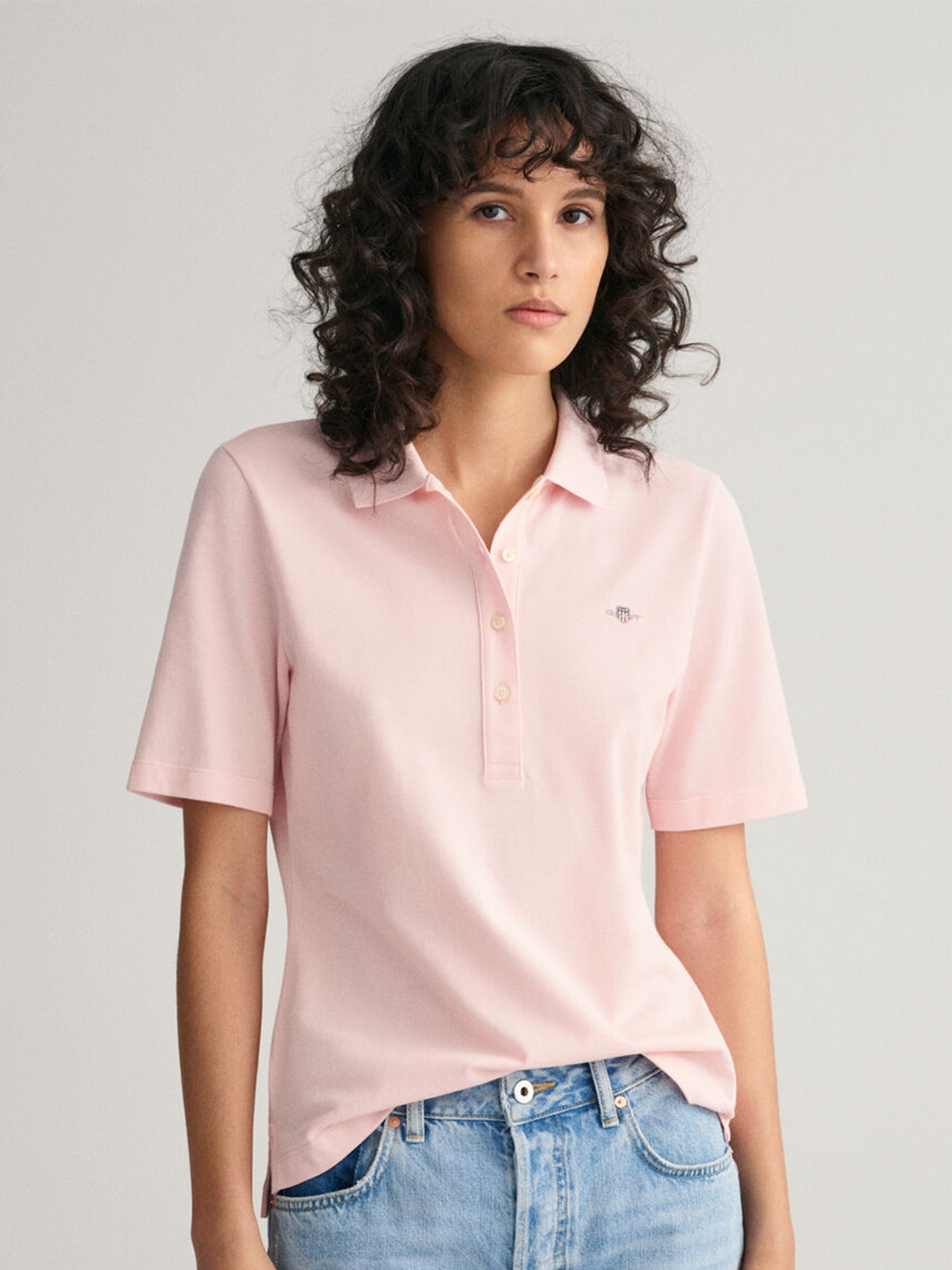 

GANT Solid Polo Neck Slim Fit T-Shirt, Pink