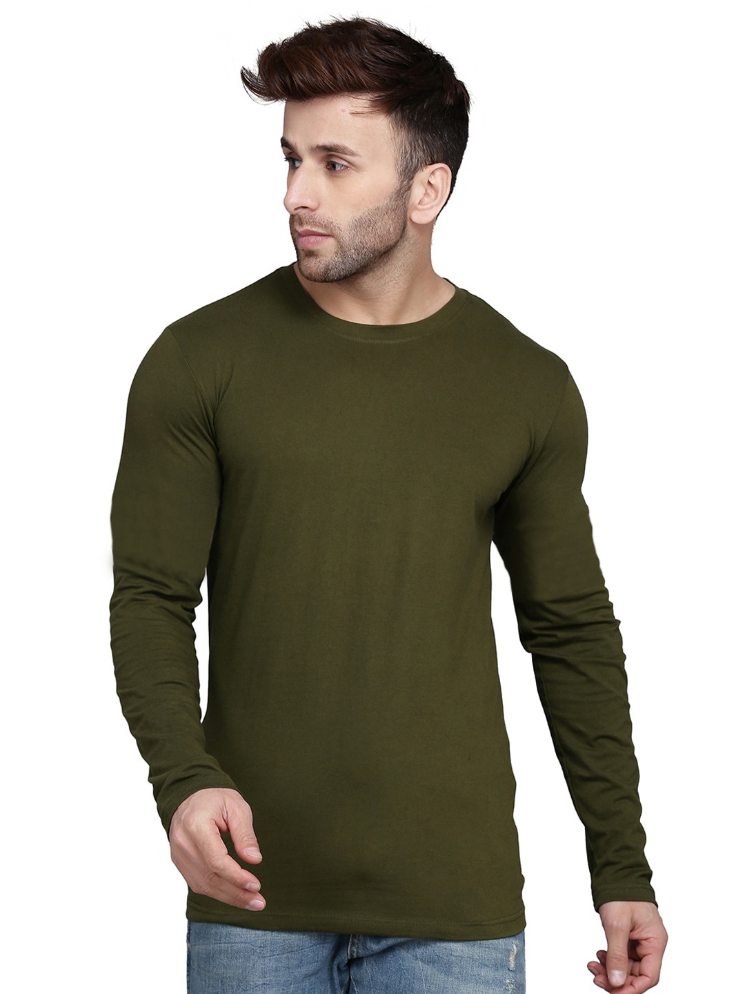 

SLOWLORIS Round Neck Long Sleeves T-shirt, Olive