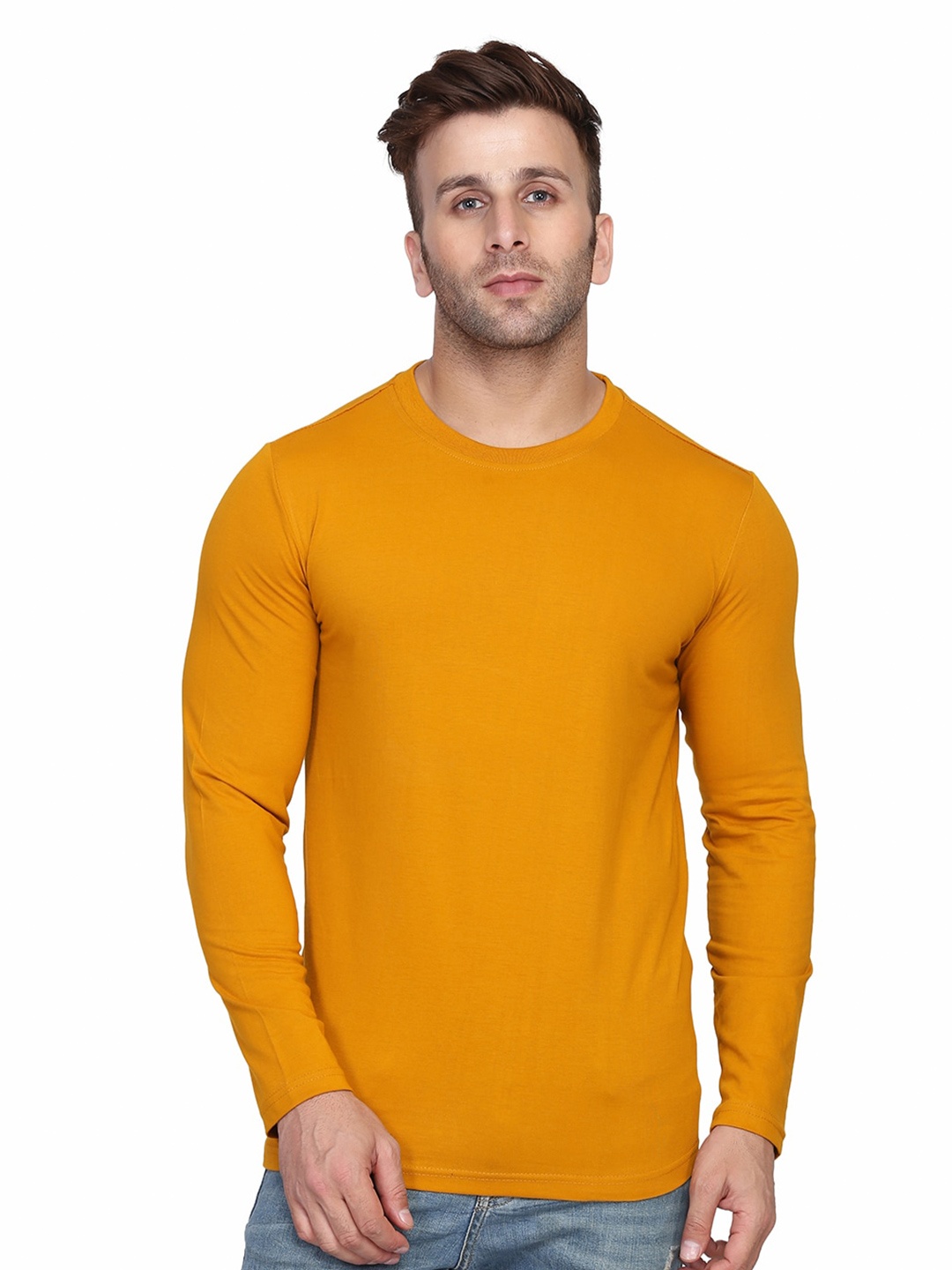 

SLOWLORIS Round Neck Long Sleeves T-shirt, Mustard